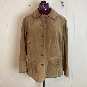 J. Jill Tan Suede Jacket XL Ruffle Classic Leather Lightweight Fall Coat